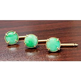 14k Yellow Gold "WRC" Round Green Jade 3 Tuxedo Buttons