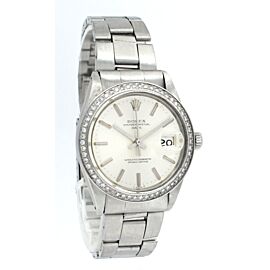 Mens Vintage ROLEX Oyster Perpetual Date Silver Dial Diamond Stainless