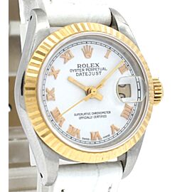 Ladies Vintage ROLEX Oyster Perpetual Datejust 26mm White Roman Dial Gold Watch