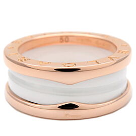 Auth BVLGARI B-Zero1 Ring 3 Band K18 Rose Gold White Ceramic