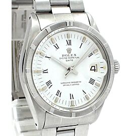 Men VINTAGE Rolex Oyster Perpetual Date Stainless Steel White Roman Buckley 34mm