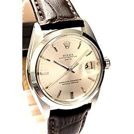 Mens VINTAGE Rolex Oyster Perpetual Date Stainless Steel Silver Dial 34mm Watch