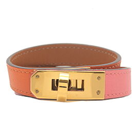 HERMES Kelly Double Tour Leather Bracelet Pink Orange Gold Used F/S