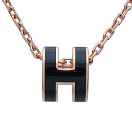 HERMES Pop Ash Mini H Logo Necklace Rose Gold Black