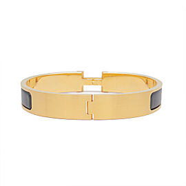 HERMES Clic Clac PM H Logo Bangle Bracelet Mat Yellow Gold Black