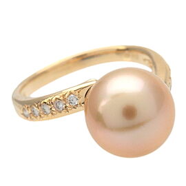 Tasaki Golden Pearl Diamond Ring 0.10ct K18 Yellow Gold