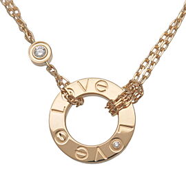 Cartier Love Circle 2P Diamond Necklace K18 750YG Yellow Gold