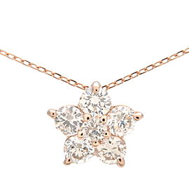 Flower Charm 6P Diamond 0.50ct Necklace K18 Rose Gold Used F/S