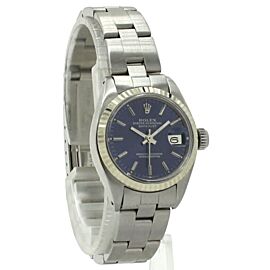 Ladies Vintage Rolex Oyster Perpetual Datejust White Gold Stainless Blue Dial