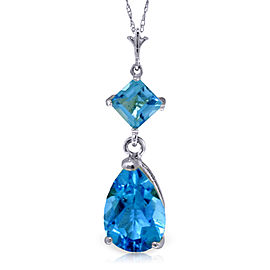 2 CTW 14K Solid White Gold Zenlike Blue Topaz Necklace