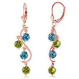 4.94 CTW 14K Solid Rose Gold Chandelier Earrings Blue Topaz Peridot