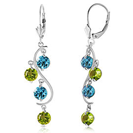 4.94 CTW 14K Solid White Gold Chandelier Earrings Blue Topaz Peridot