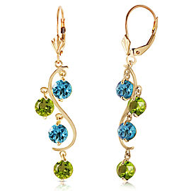 4.94 CTW 14K Solid Gold Chandelier Earrings Blue Topaz Peridot