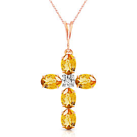 1.88 CTW 14K Solid Rose Gold Cross Necklace Natural Diamond Citrine