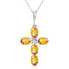 1.88 CTW 14K Solid White Gold Cross Necklace Natural Diamond Citrine