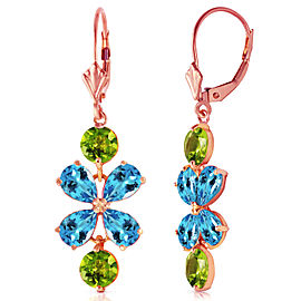 5.32 CTW 14K Solid Rose Gold Flower Blue Topaz Peridot Earrings