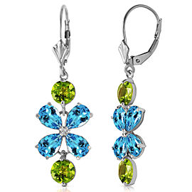 5.32 CTW 14K Solid Gold Still Burning Blue Topaz Peridot Earrings