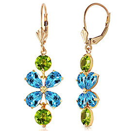 5.32 CTW 14K Solid Gold Petals Blue Topaz Peridot Earrings