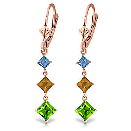 4.8 CTW 14K Solid Rose Gold Chandelier Earrings Blue Topaz, Citrine Peridot