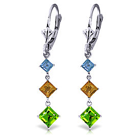 4.8 CTW 14K Solid White Gold Chandelier Earrings Blue Topaz, Citrine Peridot