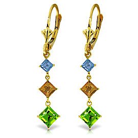 4.8 CTW 14K Solid Gold Waterdrops Blue Topaz, Citrine, Peridot Earrings