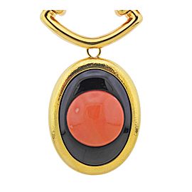 David Webb Coral Onyx Pendant Brooch on Gold Link Necklace