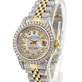 White Mop Lady Datejust 69173 Diamond Dial Lugs Diamond Bezel Watch