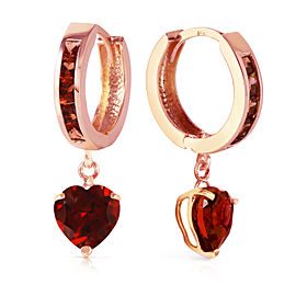 4.1 CTW 14K Solid Rose Gold Hoop Garnet Heart Drop Earrings