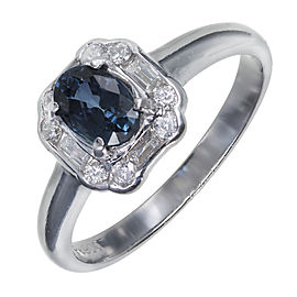 Vintage Retro Deco Platinum with 0.80ct Ceylon Oval Sapphire and Round Diamond Ring Size 6