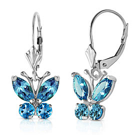 1.24 CTW 14K Solid White Gold Butterfly Earrings Blue Topaz