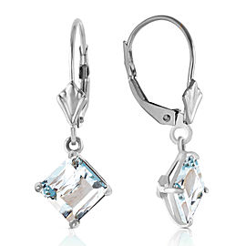 3.2 CTW 14K Solid White Gold Chattering Heart Aquamarine Earrings