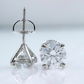 Round Diamond Solitaire Stud Earrings 2.00 tcw in 14k White Gold $15,000 Retail