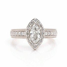 Marquise Diamond Halo Engagement Ring Milgrain Diamond Band 1.00 tcw 14kt WG