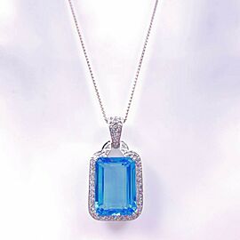 Blue Topaz and Sapphire Necklace 14K White Gold 15''-22'' Chain