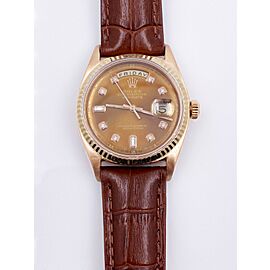 Rolex President Day Date 1803 Chocolate Diamond Dial 18K Rose Gold Leather Strap