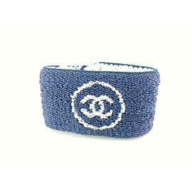 Chanel Navy Blue Wrist Band Sweat Bracelet Cuff Bangle CC Logo 124cc10