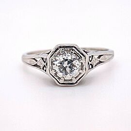 Antique Old European Cut Diamond 0.55 Carat Platinum Engagement Ring