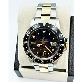 Rolex GMT Master 1675 Black Nipple Dial 14K Gold and Stainless 1978 Box Papers