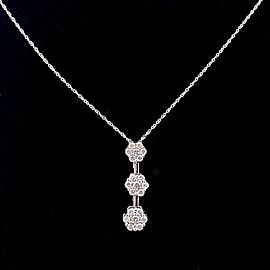 Three Station Flower Diamond Pendant Necklace