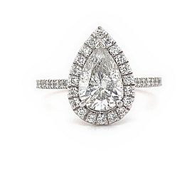 Pear Shape Diamond 1.55 tcw Halo & Diamond Band Engagement Ring 18kt White Gold