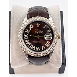 Rolex Datejust 1601 Brown Roman Diamond Dial Diamond Bezel 18K Gold Steel