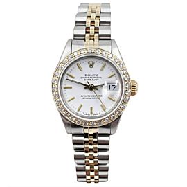 Rolex Ladies Datejust 69173 White Dial Diamond Bezel 18k Yellow Gold Stainless