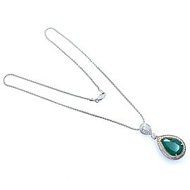 Emerald and Diamond Tear Drop Pendant Necklace 5.02 tcw 14kt White Gold