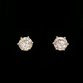 Round Brilliant Diamond Stud Earrings 1.02 tcw in 14kt Yellow Gold