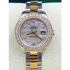 Rolex Ladies Datejust MOP Diamond Dial 18k Yellow Gold Steel Box Booklet