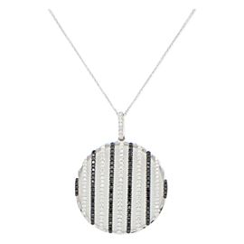 Ladies Black & White Diamond Circle Pendant Necklace 1.05 tcw 14k White Gold