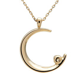 Authentic 4℃ Crescent Moon Diamond Necklace K18YG 750YG Yellow Gold Used F/S