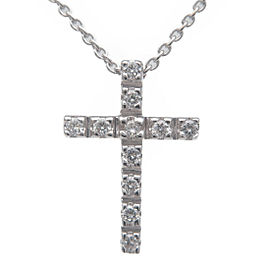 Authentic STAR JEWELRY Cross Diamond Necklace 0.11ct K18WG White Gold Used F/S