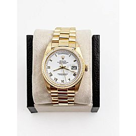 Rolex Day Date President 18038 White Roman 18K Yellow Gold