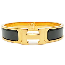 Authentic HERMES Clic Clac PM H Logo Bangle Bracelet Gold Black Used F/S